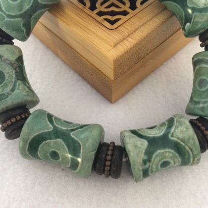Nature green agate dzi unisex bracelet