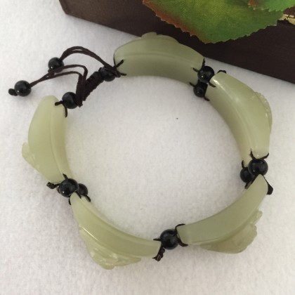 Five blessings caved jade man bracelet 