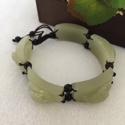 Five blessings caved jade man bracelet 